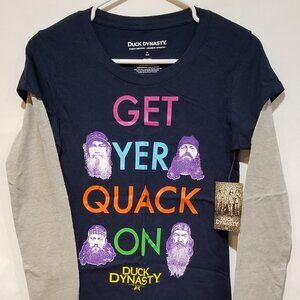 DUCK DYNASTY Womens  M 7-9 Blue Get Yer Quack On Long Sleeve T-Shirt Shirt NWT